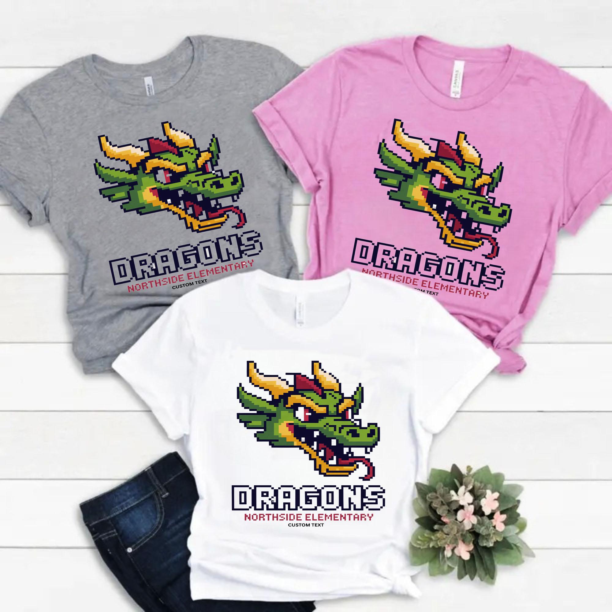 Custom Retro Pixel Dragons Mascot Northside Elementary Vintage Gamer T-shirt custom retro pixel dragons mascot northside elementary vintage gamer t shirt 10 thumb 2