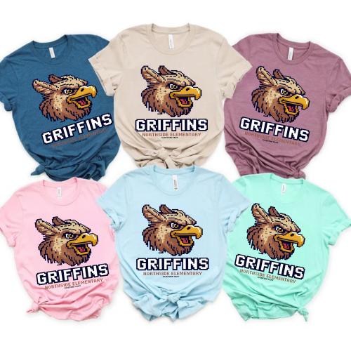 Custom Retro Pixel Griffins Mascot Northside Elementary Vintage Gamer T-shirt