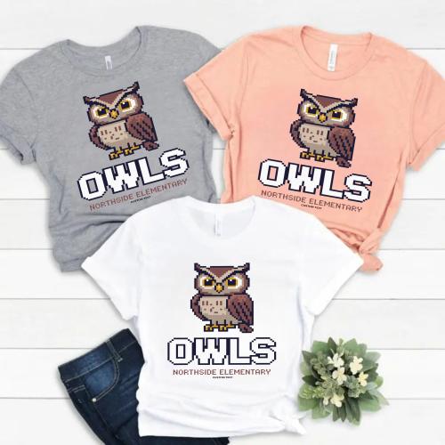 custom retro pixel owls mascot northside elementary vintage gamer t shirt 27 thumb 2