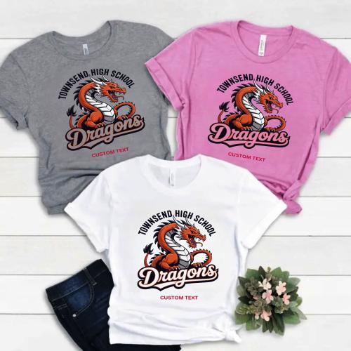 Custom Retro Townsend High School Dragons Mascot Vintage T-shirt