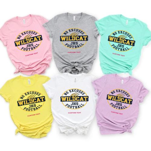 Custom School Team Wildcat Claw Retro JHS Football Spirit T-shirt
