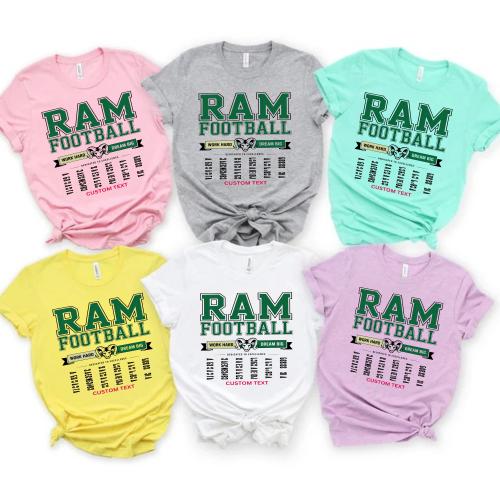 Custom Varsity Ram Head Football Team Work Hard Retro Club T-shirt