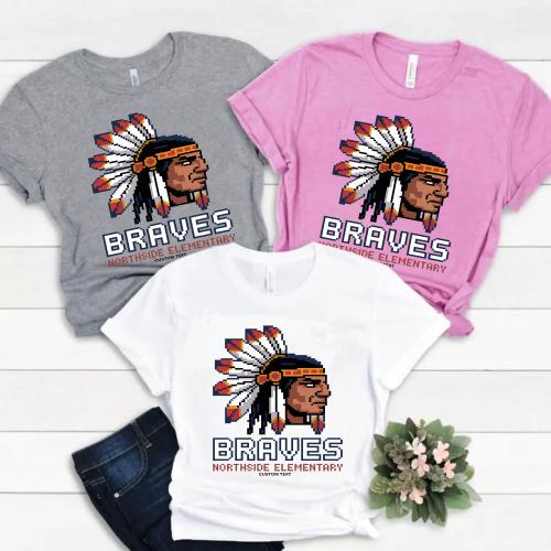Retro Pixel Braves Mascot Custom Northside Elementary Varsity T-shirt