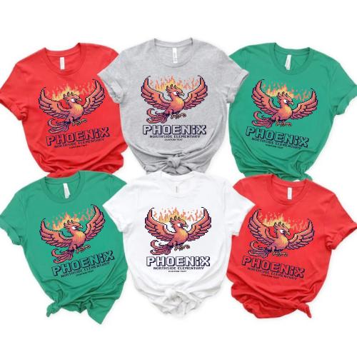 Vintage School Spirit Phoenix Mascot 8-Bit Pixel Custom Team Pride T-shirt