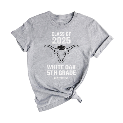 5th Grade Longhorn Mascot Class Shirt – Graduation 2025 Custom Tee