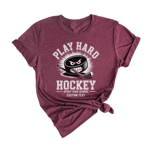 Spirit High “Play Hard” Hockey Tee – Distressed Varsity Look