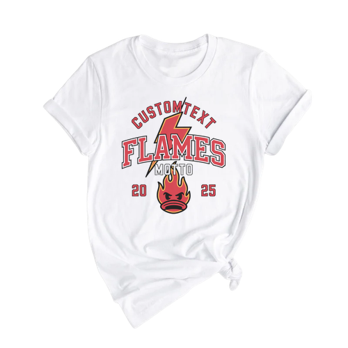 Mottos – “FLAMES” Sport Team Shirt – Varsity Mascot 2025 Edition