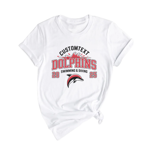 Custom DOLPHINS School Spirit Swimming & Diving Club Sport Team T-Shirt – Varsity Mascot 2025