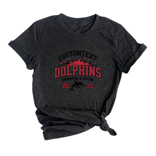 Swimming & Diving Club Sport Team Custom T-Shirt – DOLPHINS School Spirit Varsity Mascot 2025