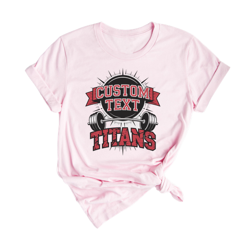 Titans Weightlifting Club Sport Team T-shirt – Retro Barbell Burst Custom Text Design
