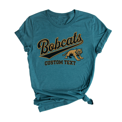 Bobcats Custom Text Stalking Wildcat Mascot T-Shirt Custom, Retro Sport Style