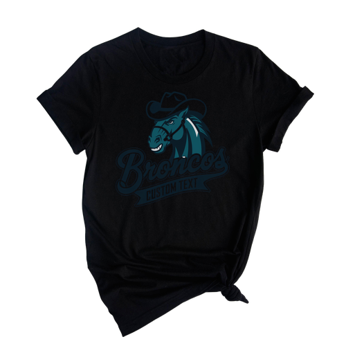 Broncos Custom Text Cowboy Horse Mascot T-Shirt Custom, Western Retro Style
