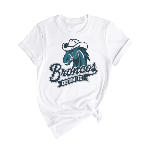 Broncos Custom Text Cowboy Horse Mascot T-Shirt Custom, Western Retro Style