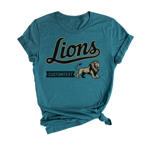 Lions Full-Body Mascot T-Shirt – Custom Text Retro Animal Style Team Tee