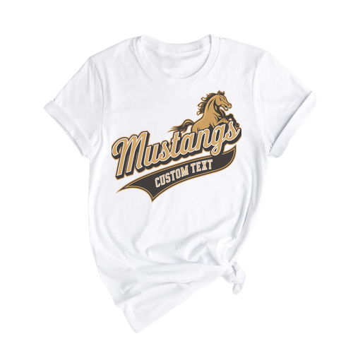Mustangs Custom Text Rearing Horse Mascot T-Shirt Custom, Vintage Western Style