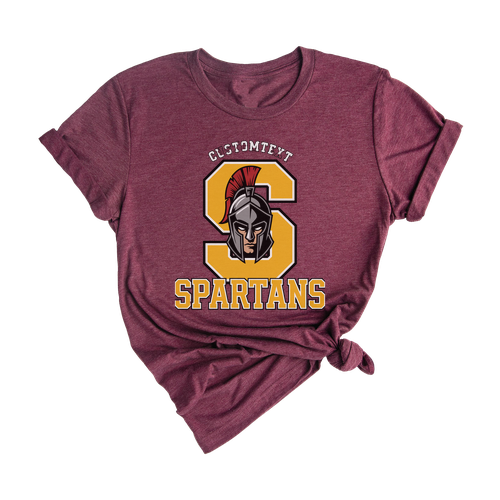 Custom Spartans MascotđenSpartans Varsity Mascot Shirt – Classic Letter Patch Tee