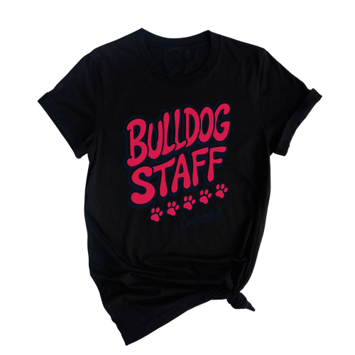Bulldog Staff Paw Prints Custom Text Shirt - Retro Fun Teacher Staff Shirt