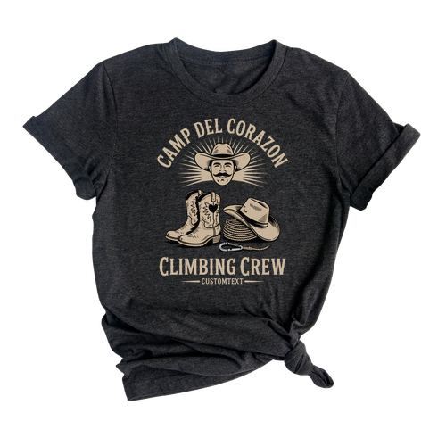 Camp Del Corazon Climbing Crew Shirt – Western Cowboy Club Strip Shirt, Rustic Adventure Tee