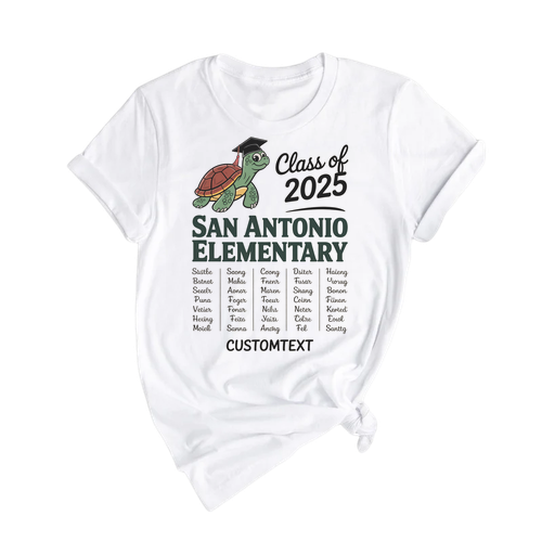 Cute Turtle Mascot Shirt – San Antonio Elementary Class Of 2025 Graduation Strip Tee