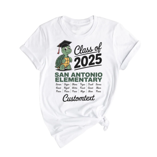 San Antonio Elementary Class of 2025 Shirt – Custom Graduation Strip Shirt, Cute Turtle Mascot Style