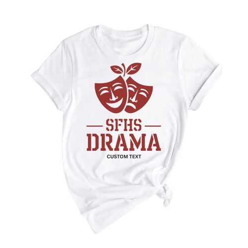 SFHS Drama Club Shirt - Custom Red Comedy Tragedy Masks Tee, Retro Theater Apple Logo Style
