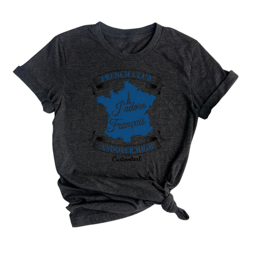 J’adore Français Shirt - Custom Andover High French Club Tee with Eiffel Map & Retro Banner Style