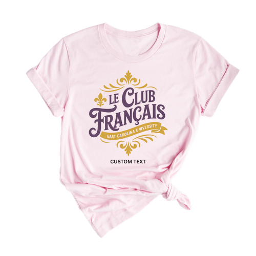 Le Club Français Shirt - Custom East Carolina University French Club Tee, Royal Purple & Gold Style