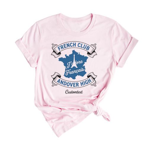 Retro Banner French Club Tee – J’adore Français Andover High Custom Eiffel Map