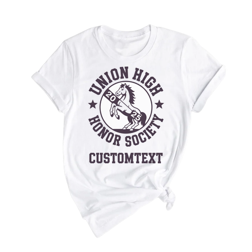 Union High Honor Society Shirt 2025 – Custom Mustang Mascot Club Tee, Retro School Spirit Style