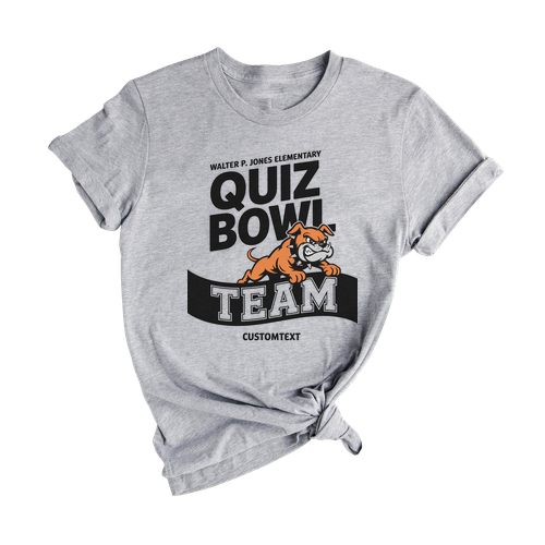 Bold Quiz Bowl Team Shirt – Walter P. Jones Custom School Club Tee with Bulldog Mascot