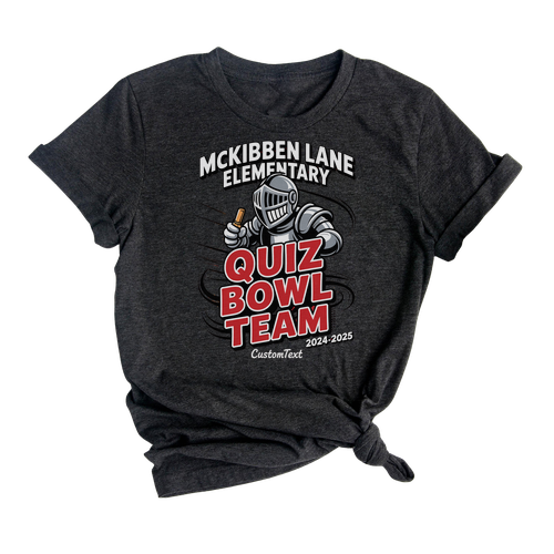 McKibben Quiz Bowl Team Shirt Custom – Retro Comic Style Club Tee with Knight Mascot (2024-2025)