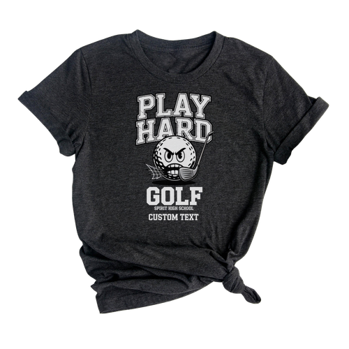 Spirit High “Play Hard” Golf Tee Distressed Varsity Look Club Sport Team T-Shirt