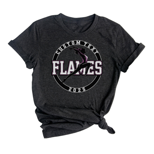 Flames Gymnastics Varsity Circle Team Shirt – Custom 2025 Tee