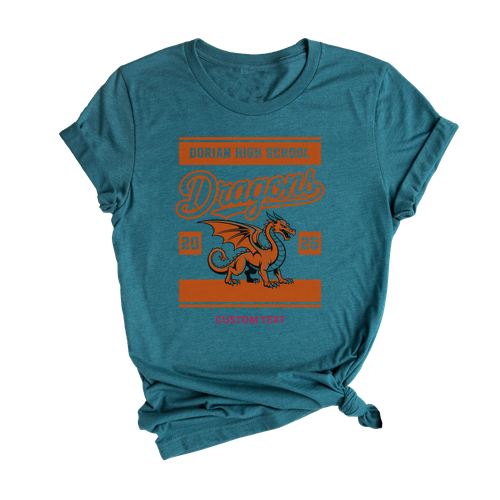 Custom Retro Dorian High School Dragons Mascot Vintage T-shirt