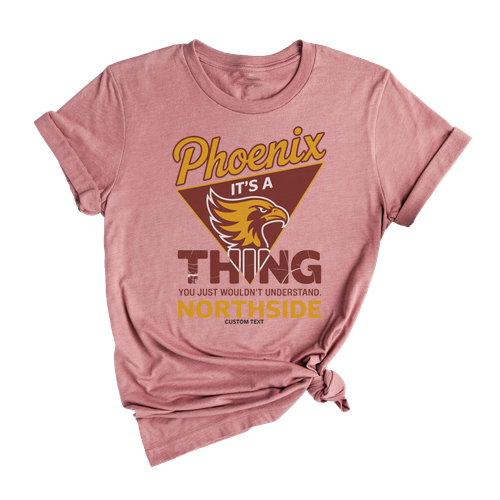 Custom Northside Phoenix Retro Sports Mascot Burnt Orange Gold Varsity T-shirt