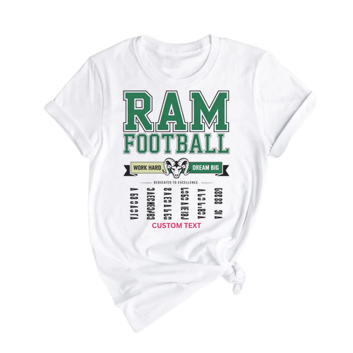 Custom Varsity Ram Head Football Team Work Hard Retro Club T-shirt