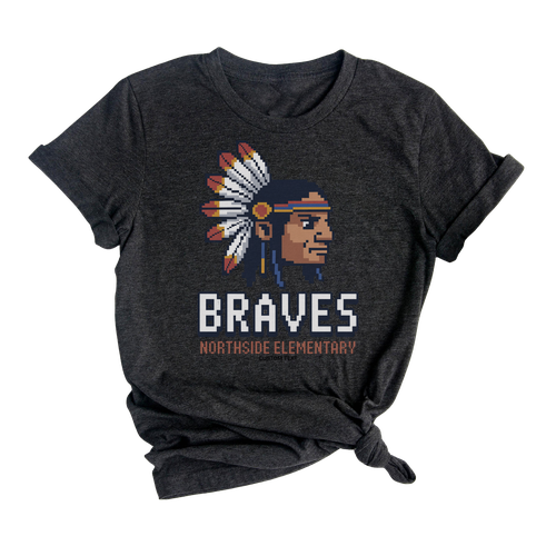 Custom Retro Pixel Braves Mascot Northside Elementary Vintage Gamer T-shirt